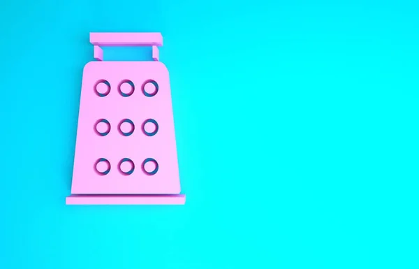 Icono Rallador Rosa aislado sobre fondo azul. Símbolo cocina. Utensil de cocina. Signo de cubertería. Concepto minimalista. 3D ilustración 3D render — Foto de Stock