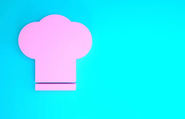 粉色厨师帽图标隔离在蓝色背景.烹饪符号。厨师的帽子。最低纲领的概念。3D渲染3D插图 — 图库照片