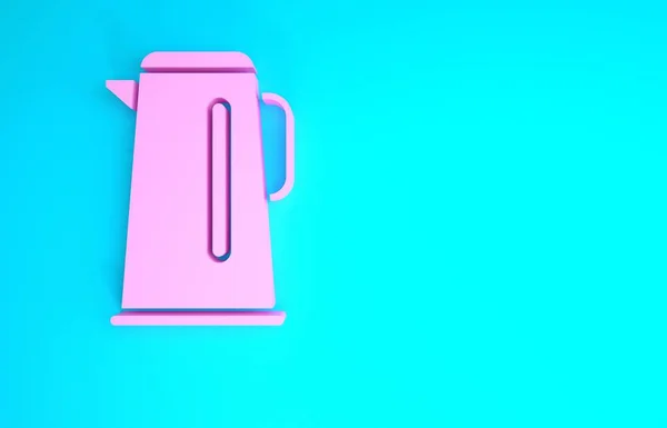 Pink Kettle with handle icon isolated on blue background. Teapot icon. Minimalism concept. 3d illustration 3D render — Stock Photo, Image