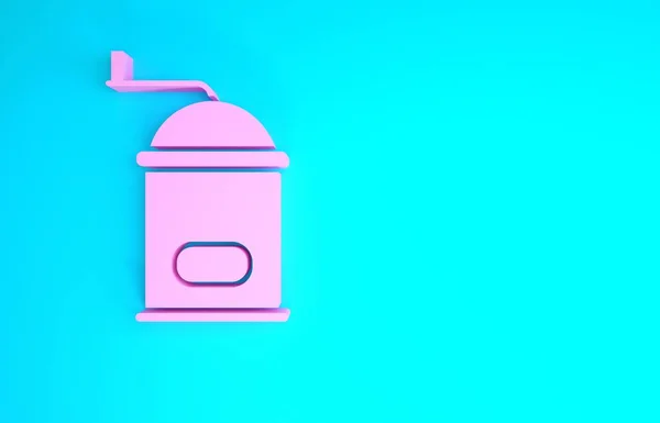 Różowy Ręczna ikona szlifierki do kawy izolowana na niebieskim tle. Koncepcja minimalizmu. Ilustracja 3D 3D renderowania — Zdjęcie stockowe