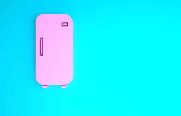 Pinkfarbenes Kühlschranksymbol isoliert auf blauem Hintergrund. Kühlschrank mit Gefrierfach Kühlschrank. Haushaltstechnologie und Haushaltsgeräte. Minimalismus-Konzept. 3D Illustration 3D Renderer — Stockfoto