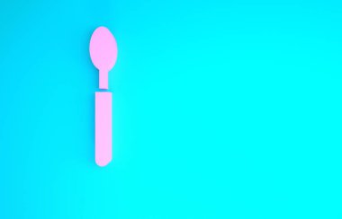Mavi arkaplanda pembe kaşık simgesi izole edildi. Mutfak aletleri. Çatal bıçak seti. Minimalizm kavramı. 3d illüstrasyon 3B canlandırma