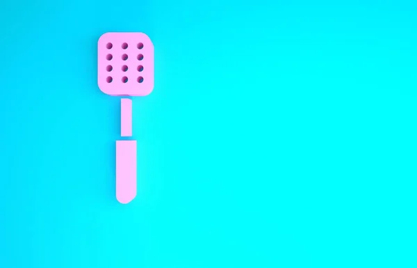 Ikon Spatula merah muda terisolasi pada latar belakang biru. Ikon spatula dapur. Tanda BBQ spatula. Barbekyu dan alat pemanggang. Konsep minimalisme. Tampilan 3D ilustrasi 3d — Stok Foto