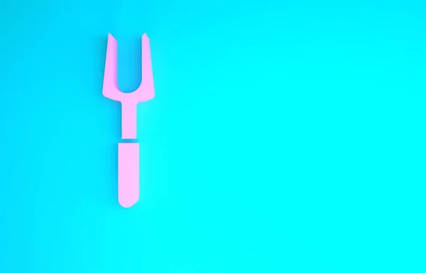 Pink Barbecue fork icon terisolasi pada latar belakang biru. BBQ fork sign. Barbekyu dan alat pemanggang. Konsep minimalisme. Tampilan 3D ilustrasi 3d — Stok Foto