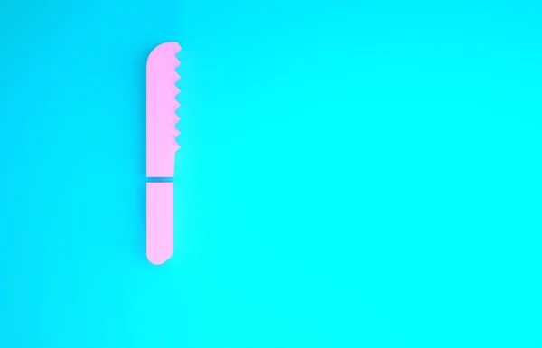 Піктограма ножа рожевого хліба ізольована на синьому фоні. Символ столові прибори. Концепція мінімалізму. 3D ілюстрація 3D рендеринга — стокове фото