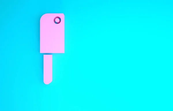 Picador de carne rosa icono aislado sobre fondo azul. Cuchillo de cocina para carne. Cuchillo de carnicero. Concepto minimalista. 3D ilustración 3D render —  Fotos de Stock