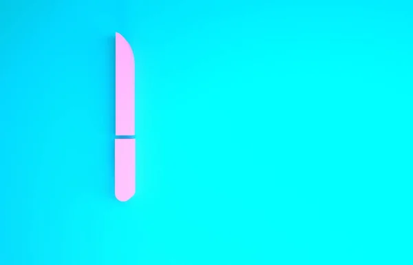 Ícone de faca rosa isolado no fundo azul. Símbolo de talheres. Conceito de minimalismo. 3D ilustração 3D render — Fotografia de Stock