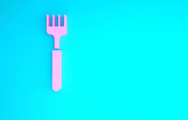 粉色叉子图标隔离在蓝色背景上.餐具的象征。最低纲领的概念。3D渲染3D插图 — 图库照片