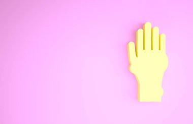 Sarı El sedef hastalığı ya da pembe arka planda izole edilmiş egzama ikonu. Alerjene veya kronik vücut sorununa karşı insan derisi tepkisi kavramı. Minimalizm kavramı. 3d illüstrasyon 3B canlandırma