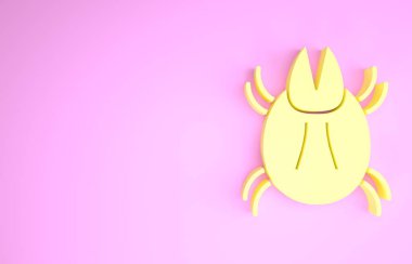 Pembe arka planda izole edilmiş sarı parazit mayt simgesi. Minimalizm kavramı. 3d illüstrasyon 3B canlandırma