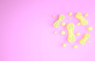 Sarı Bakteri simgesi pembe arkaplanda izole edildi. Bakteriler ve mikroorganizmalar, sebep olan mikroorganizma hastalıkları, hücre kanseri, mikrop, virüs, mantar. Minimalizm kavramı. 3d illüstrasyon 3d canlandırma