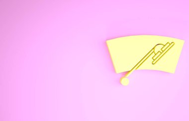 Pembe arkaplanda sarı cam sileceği simgesi izole edildi. Minimalizm kavramı. 3d illüstrasyon 3B canlandırma