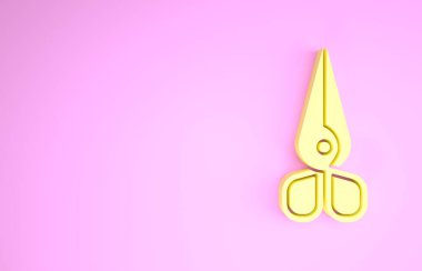 Sarı Makas simgesi pembe arkaplanda izole edildi. Alet kesme işareti. Minimalizm kavramı. 3d illüstrasyon 3B canlandırma