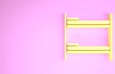 Sarı Ranza yatak ikonu pembe arka planda izole edilmiş. Minimalizm kavramı. 3d illüstrasyon 3B canlandırma