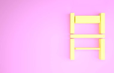 Sarı Koltuk simgesi pembe arka planda izole edildi. Minimalizm kavramı. 3d illüstrasyon 3B canlandırma