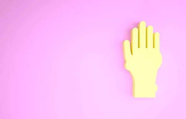 Main jaune avec psoriasis ou eczéma icône isolé sur fond rose. Concept de réponse cutanée humaine à un allergène ou à un problème chronique du corps. Concept de minimalisme. Illustration 3D rendu 3D — Photo