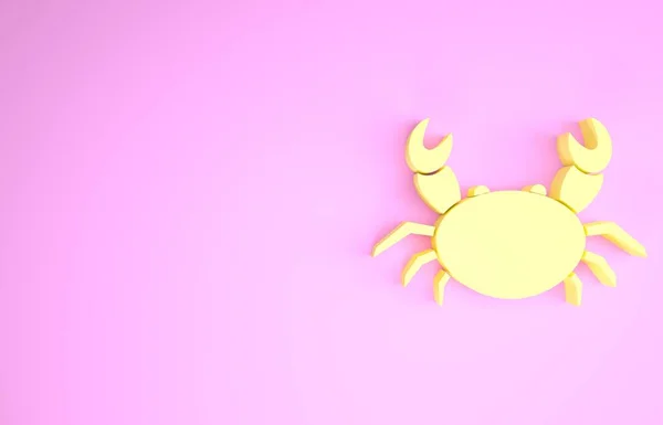 Ícone de caranguejo amarelo isolado no fundo rosa. Conceito de minimalismo. 3D ilustração 3D render — Fotografia de Stock