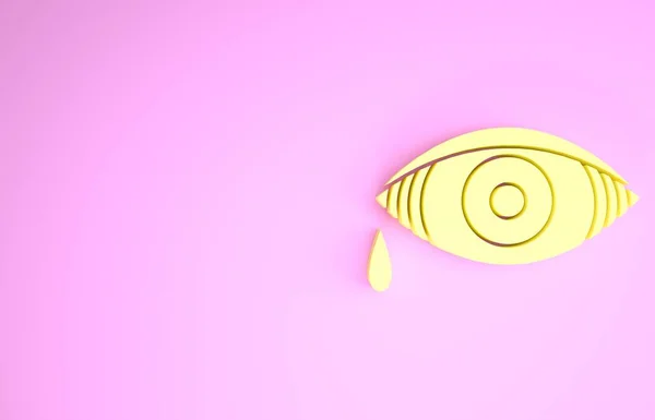 Żółte czerwone oko spowodowane wirusowym, bakteryjnym lub alergicznym zapaleniem spojówek ikony izolowane na różowym tle. Koncepcja minimalizmu. Ilustracja 3D 3D renderowania — Zdjęcie stockowe