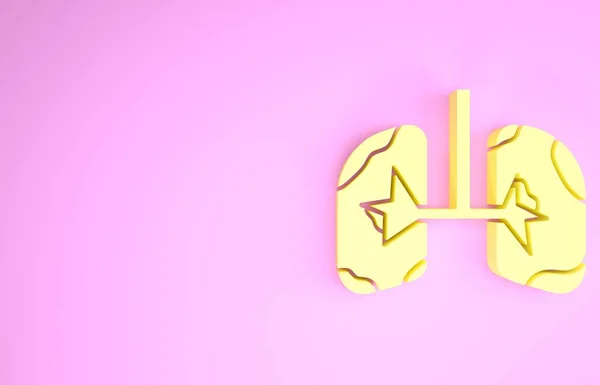 Żółte płuca ikona izolowane na różowym tle. Koncepcja minimalizmu. Ilustracja 3D 3D renderowania — Zdjęcie stockowe