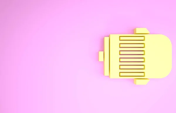 Žlutá ikona elektromotoru izolované na růžovém pozadí. Autoalternátor. Minimalismus. 3D ilustrace 3D vykreslení — Stock fotografie