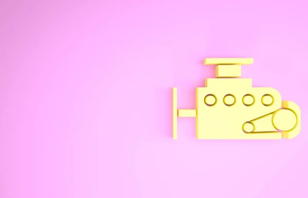 Κίτρινη μηχανή αυτοκινήτου εικονίδιο απομονώνονται σε ροζ φόντο. Μινιμαλιστική έννοια. 3d απεικόνιση 3D καθιστούν — Φωτογραφία Αρχείου