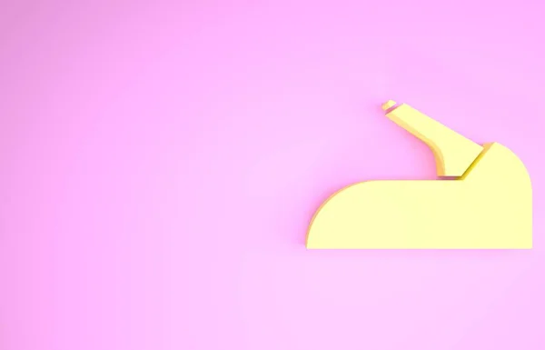 Ikona žluté ruční brzdy vozu izolované na růžovém pozadí. Páka parkovací brzdy. Minimalismus. 3D ilustrace 3D vykreslení — Stock fotografie