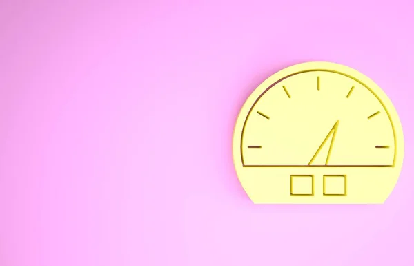 Icono del velocímetro amarillo aislado sobre fondo rosa. Concepto minimalista. 3D ilustración 3D render —  Fotos de Stock