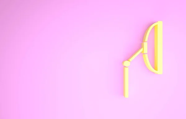 Żółta ikona wycieraczki na różowym tle. Koncepcja minimalizmu. Ilustracja 3D 3D renderowania — Zdjęcie stockowe