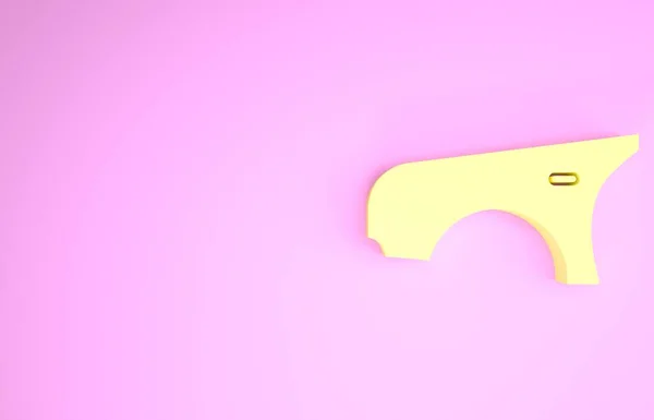 Amarelo carro fender ícone isolado no fundo rosa. Conceito de minimalismo. 3D ilustração 3D render — Fotografia de Stock