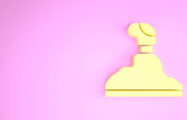 Yellow Gear shifter εικονίδιο απομονώνονται σε ροζ φόντο. Εικονίδιο μετάδοσης. Μινιμαλιστική έννοια. 3d απεικόνιση 3D καθιστούν — Φωτογραφία Αρχείου