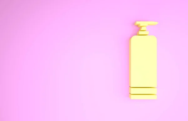 Κίτρινη κρέμα ή λοσιόν καλλυντικά σωλήνα εικονίδιο απομονώνονται σε ροζ φόντο. Προϊόντα περιποίησης σώματος για άνδρες. Μινιμαλιστική έννοια. 3d απεικόνιση 3D καθιστούν — Φωτογραφία Αρχείου