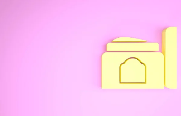 Yellow Cream of lotion cosmetische buis pictogram geïsoleerd op roze achtergrond. Lichaamsverzorging producten voor mannen. Minimalisme concept. 3d illustratie 3D renderen — Stockfoto