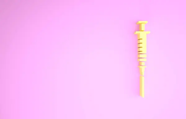 Yellow Syringe icon isolated on pink background. Syringe for vaccine, vaccination, injection, flu shot. Medical equipment. Minimalism concept. 3d illustration 3D render — Stock Photo, Image