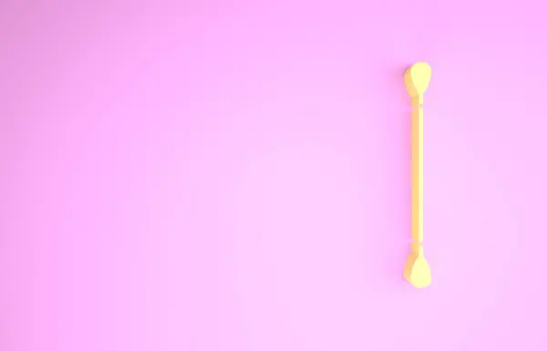 Жовтий бавовняний тампон для вух ізольований на рожевому фоні. Концепція мінімалізму. 3D ілюстрація 3D рендеринга — стокове фото