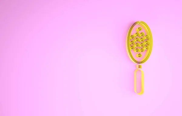 ピンクの背景に孤立した黄色のヘアブラシアイコン。髪の毛のサインを組み合わせる。バーのシンボル。最小限の概念。3Dイラスト3Dレンダリング — ストック写真
