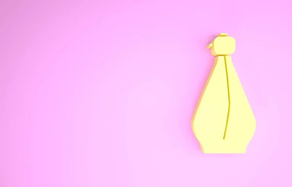 Жовта піктограма парфумів ізольована на рожевому фоні. Концепція мінімалізму. 3D ілюстрація 3D рендеринга — стокове фото