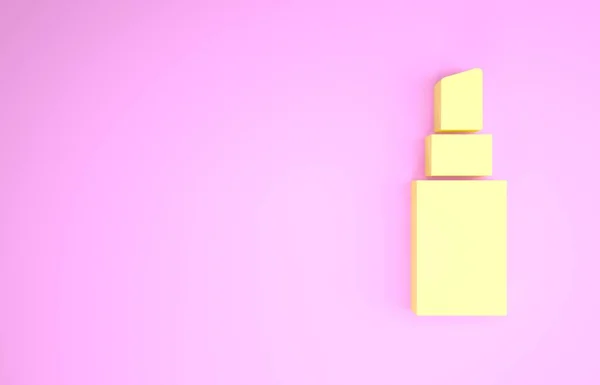 Ícone de batom amarelo isolado no fundo rosa. Conceito de minimalismo. 3D ilustração 3D render — Fotografia de Stock