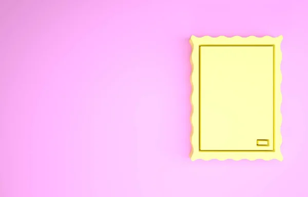 Sarı Resim simgesi pembe arkaplanda izole edildi. Minimalizm kavramı. 3d illüstrasyon 3B canlandırma — Stok fotoğraf