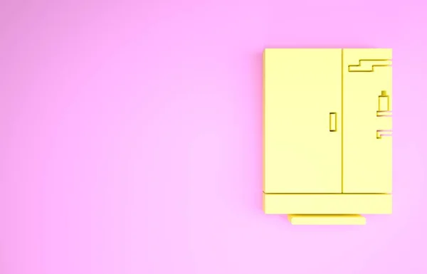 Ícone de cabine de chuveiro amarelo isolado no fundo rosa. Conceito de minimalismo. 3D ilustração 3D render — Fotografia de Stock