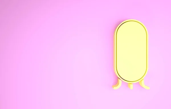 Yellow Big full length mirror for bedroom, shops, backstage icon isolated on pink background. Minimalism concept. 3d illustration 3D render