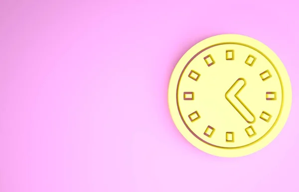 Ícone de relógio amarelo isolado no fundo rosa. Símbolo temporal. Conceito de minimalismo. 3D ilustração 3D render — Fotografia de Stock