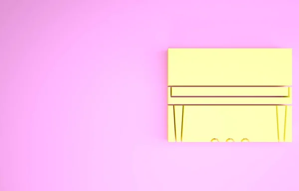 Żółta ikona fortepianu Grand odizolowana na różowym tle. Instrumenty muzyczne. Koncepcja minimalizmu. Ilustracja 3D 3D renderowania — Zdjęcie stockowe