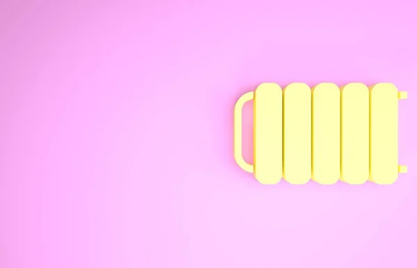 Sárga Fűtés radiátor ikon elszigetelt rózsaszín alapon. Minimalizmus koncepció. 3d illusztráció 3D render — Stock Fotó