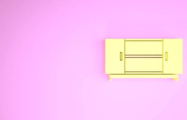 Yellow TV table stand icon isolated on pink background. Minimalism concept. 3d illustration 3D render