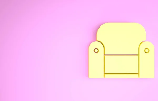 Icono de sillón amarillo aislado sobre fondo rosa. Concepto minimalista. 3D ilustración 3D render — Foto de Stock