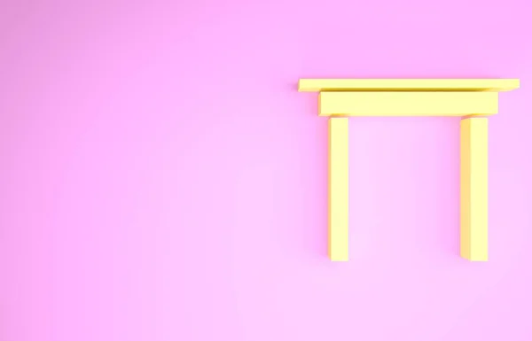 Yellow Wooden table icon isolated on pink background. Minimalism concept. 3d illustration 3D render — Stock Photo, Image