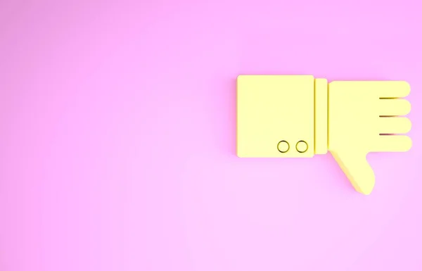 Yellow Dislike icoon geïsoleerd op roze achtergrond. Minimalisme concept. 3d illustratie 3D renderen — Stockfoto