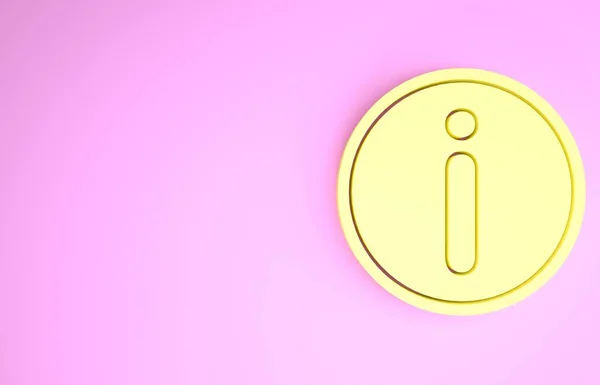 Κίτρινη εικόνα πληροφοριών απομονωμένη σε ροζ φόντο. Μινιμαλιστική έννοια. 3d απεικόνιση 3D καθιστούν — Φωτογραφία Αρχείου