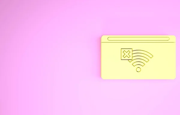 Žlutá Ikona připojení k Internetu není izolována na růžovém pozadí. Žádné bezdrátové wifi nebo podepsat pro vzdálený přístup k internetu. Minimalismus. 3D ilustrace 3D vykreslení — Stock fotografie