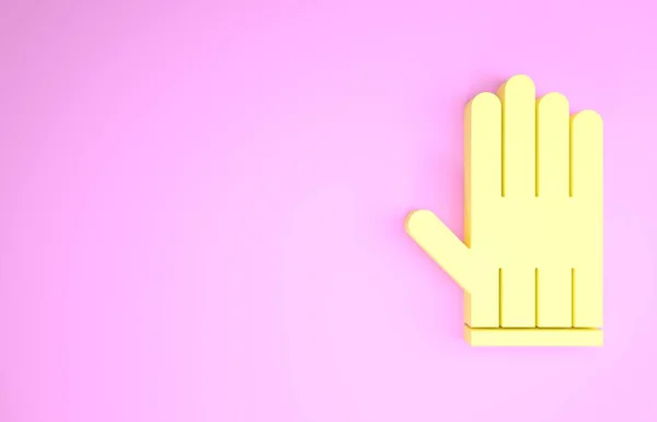 Guante de cuero amarillo icono aislado sobre fondo rosa. Concepto minimalista. 3D ilustración 3D render —  Fotos de Stock